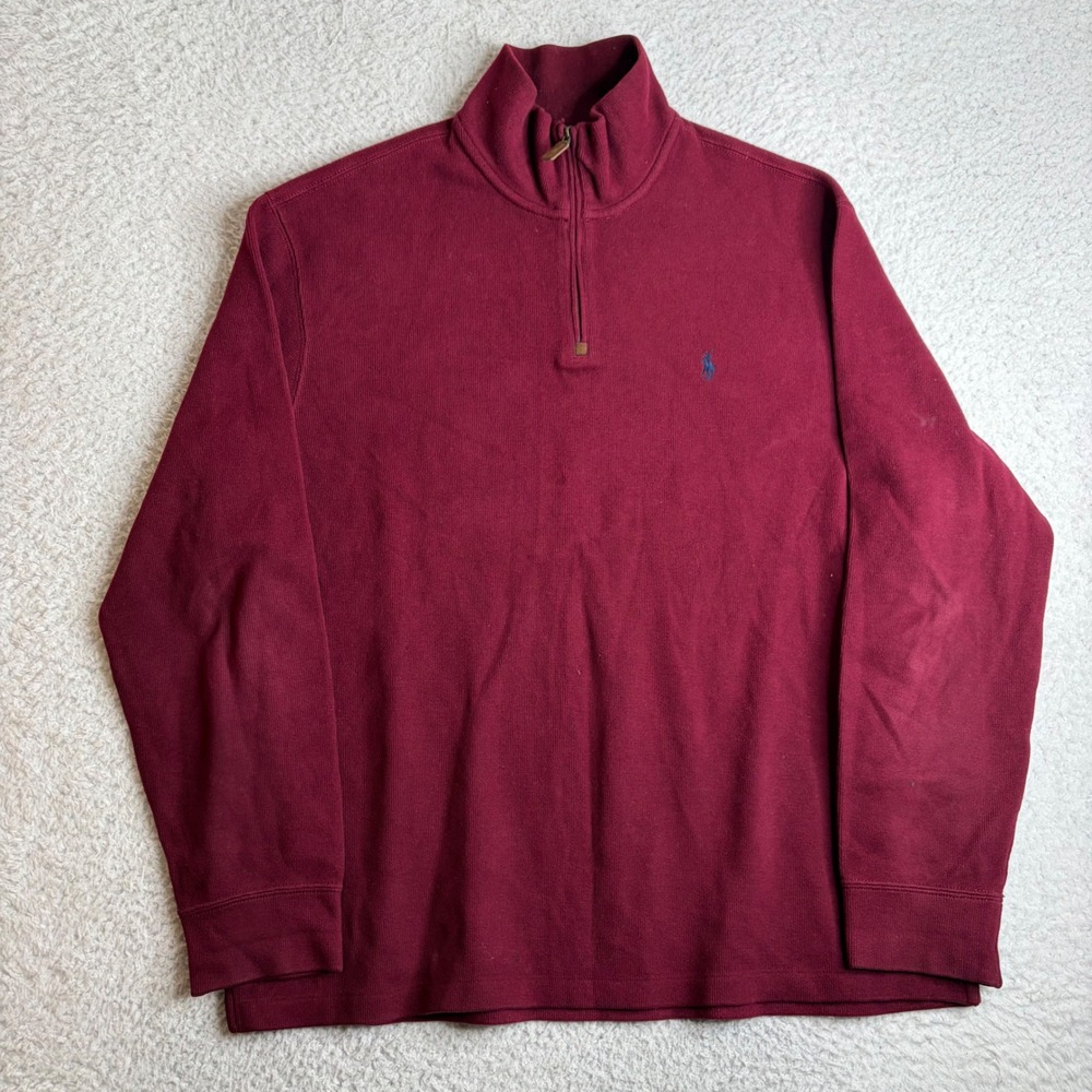 Polo Ralph Lauren Mens XL Burgundy Maroon Cotton 1/4 Zip Pullover Sweater